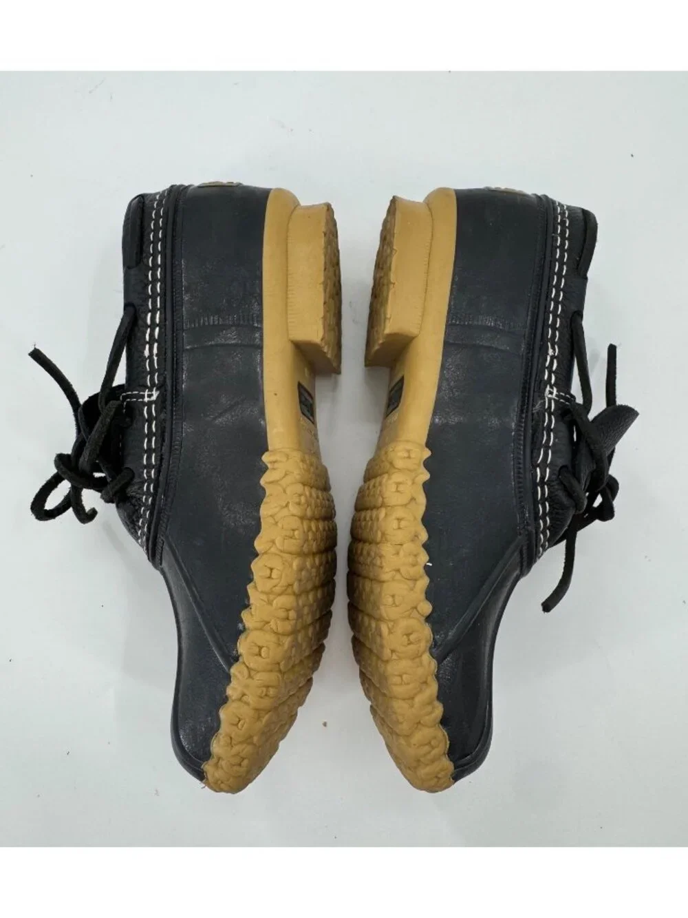 L.L.Bean Rubber Moc Duck Shoes Black Leather Slip On Rain Boots Womens Size 6 Fr